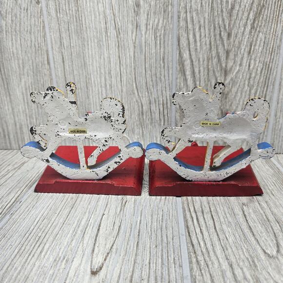 Vintage Cast Iron Rocking Horse Stocking Holders Set Christmas Decor Pair - Picture 5 of 8